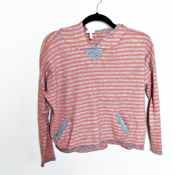Joie Wool and Cashmere Blend Orange and Gray Striped Cropped Hoodie - Picture 1 of 6